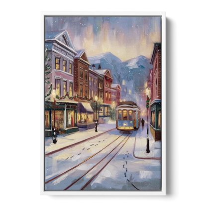 Salt Lake City Winter Scene - White Frame Canvas