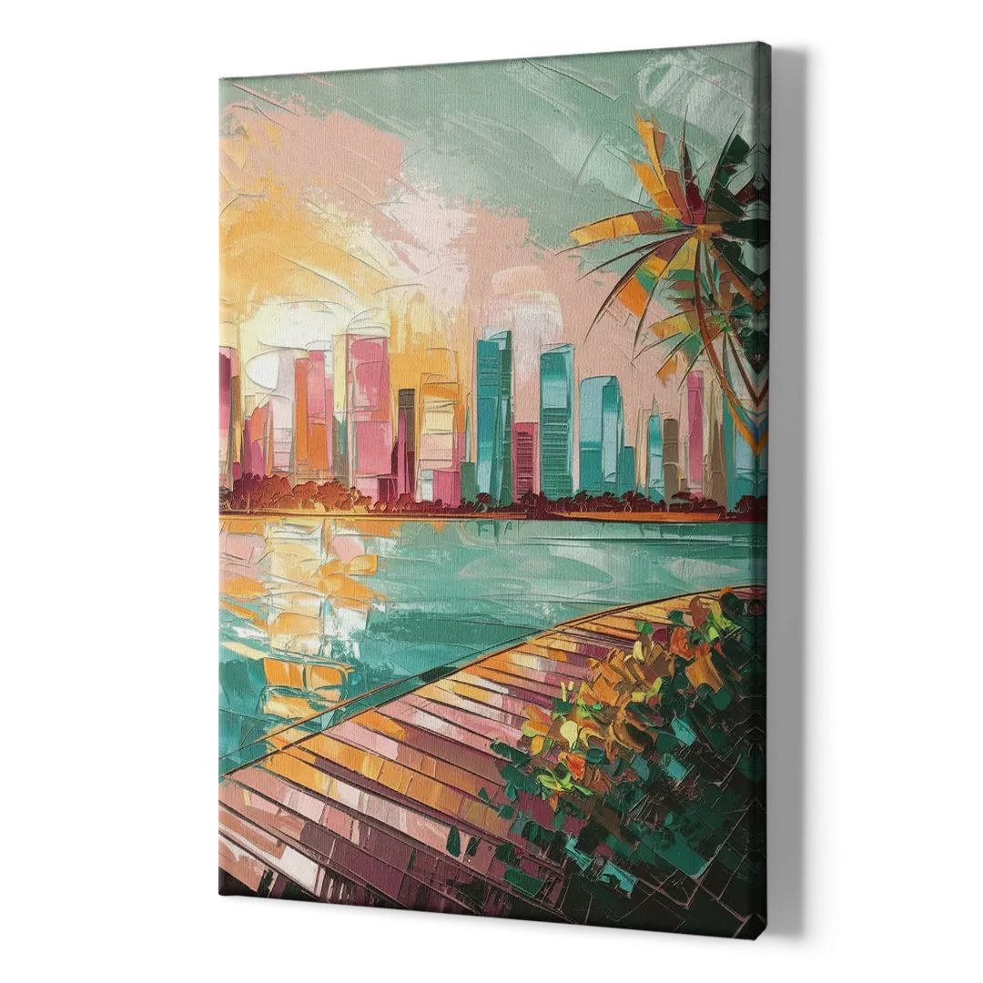Miami Sunrise Over Water - Canvas Print Art Sides