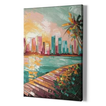 Miami Sunrise Over Water - Canvas Print Art Sides