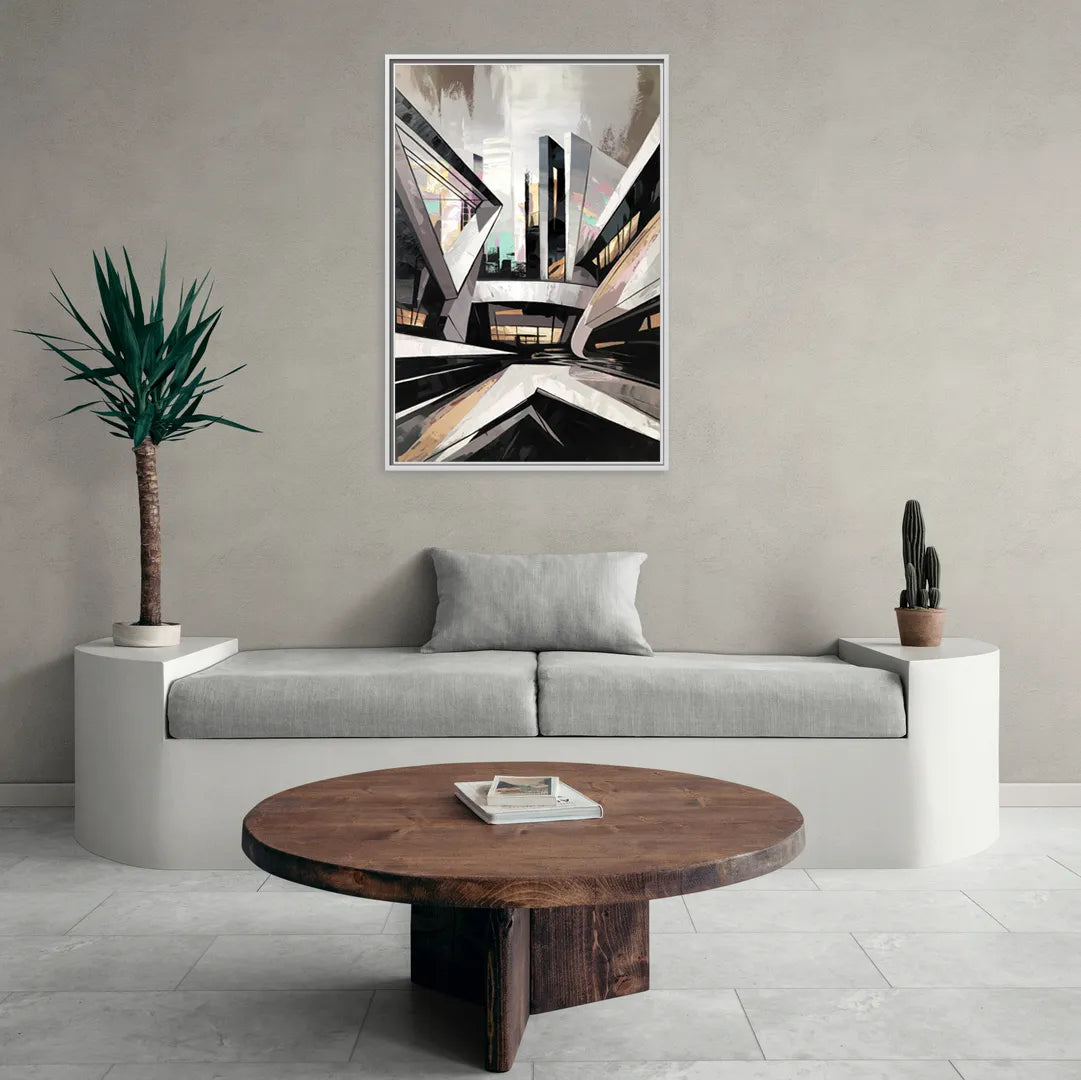 Burlington Modern Architecture - Living Room White Frame Canvas