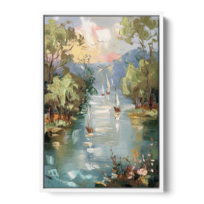 Eugene Riverfront Views - White Frame Canvas