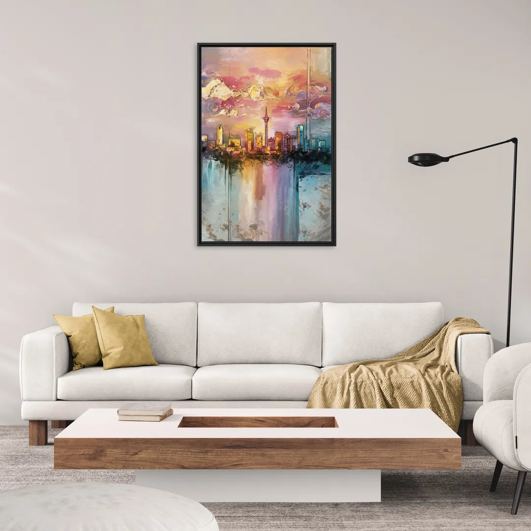 San Antonio Skyline Sunset - Living Room Black Frame Canvas