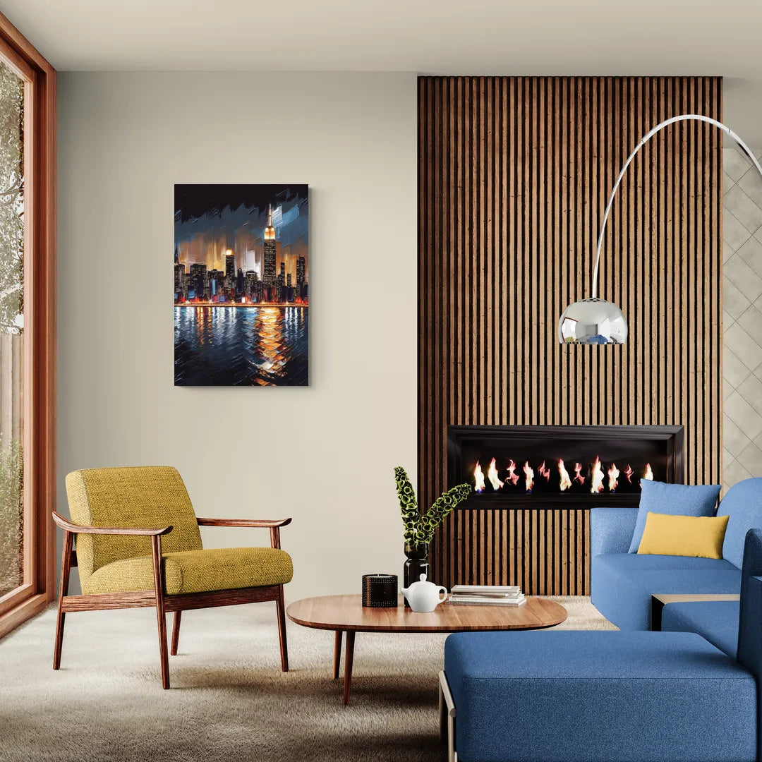 New York City Skyline by Nightfall Hudson - Canvas Wall Art Living Room
