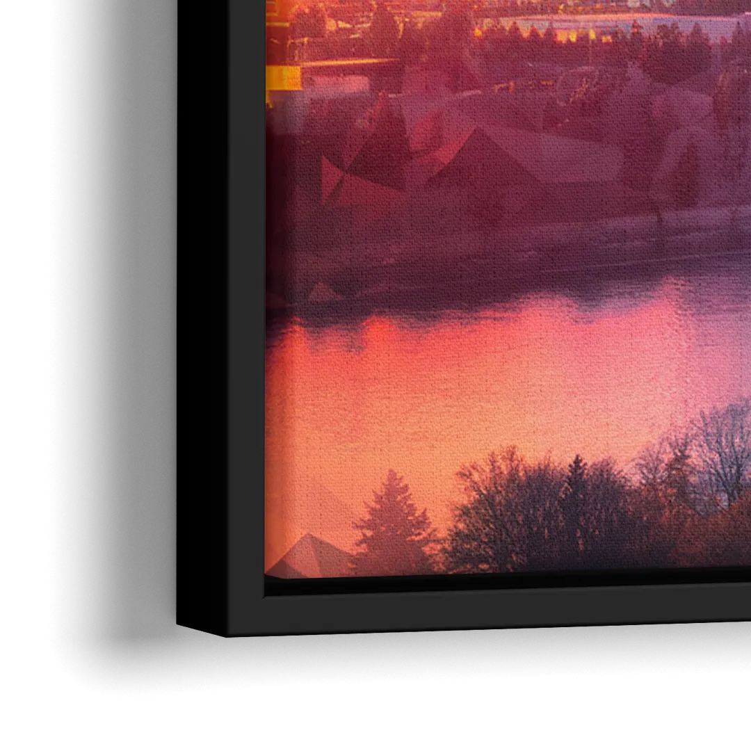Spokane Skyline Sunset - Close-Up Black Frame Canvas