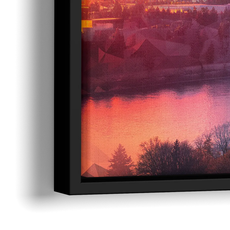 Spokane Skyline Sunset - Close-Up Black Frame Canvas