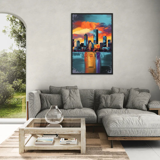 Oklahoma City Skyline Reflection - Living Room Black Frame Canvas