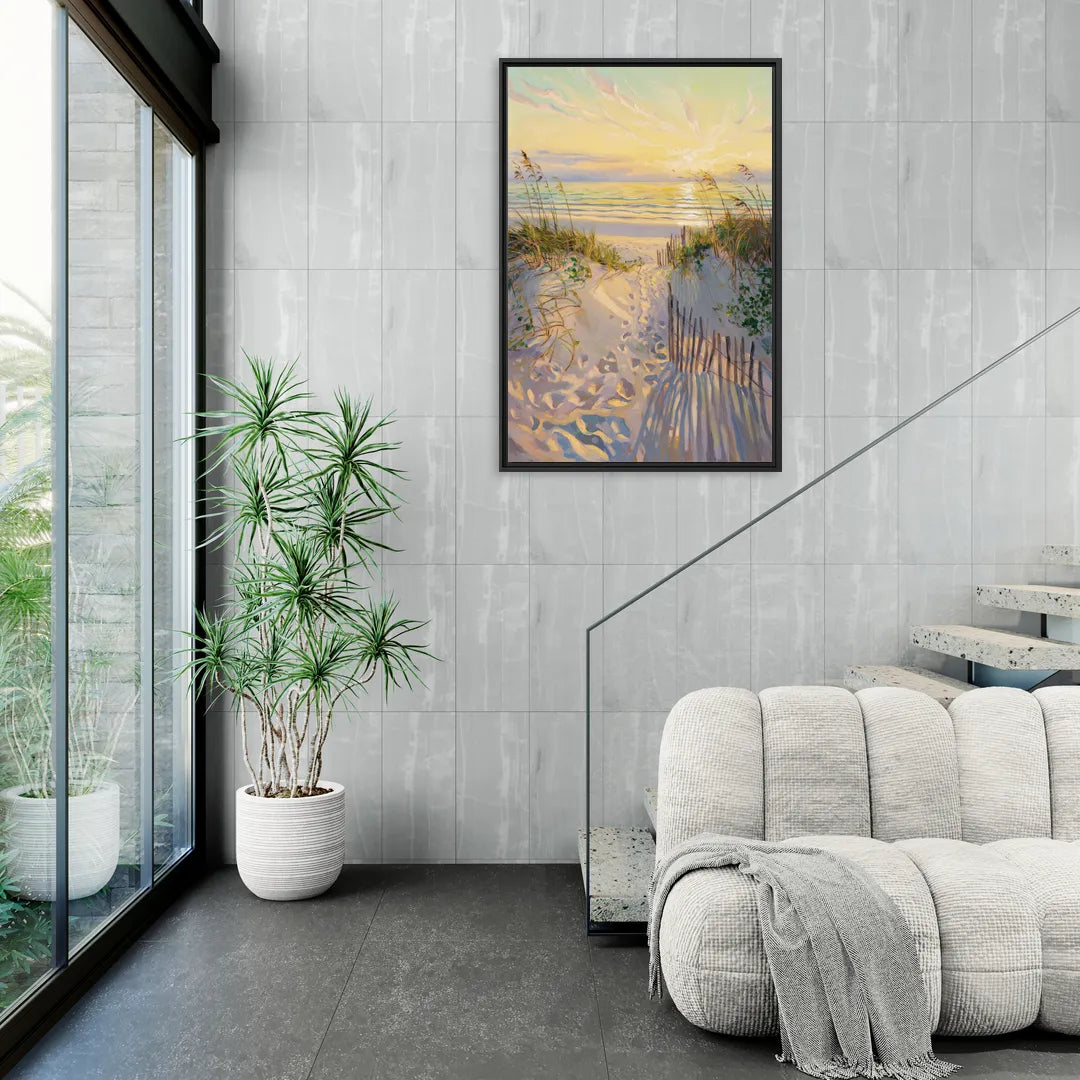 Long Beach Island Sunrise Glow - Living Room Black Frame Canvas