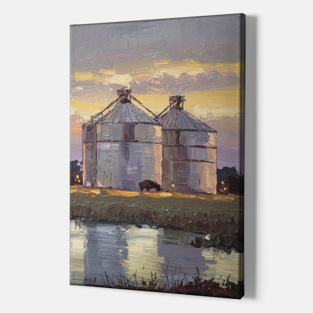 Buffalo Grain Silos at Dusk - Canvas Wall Art Indoor