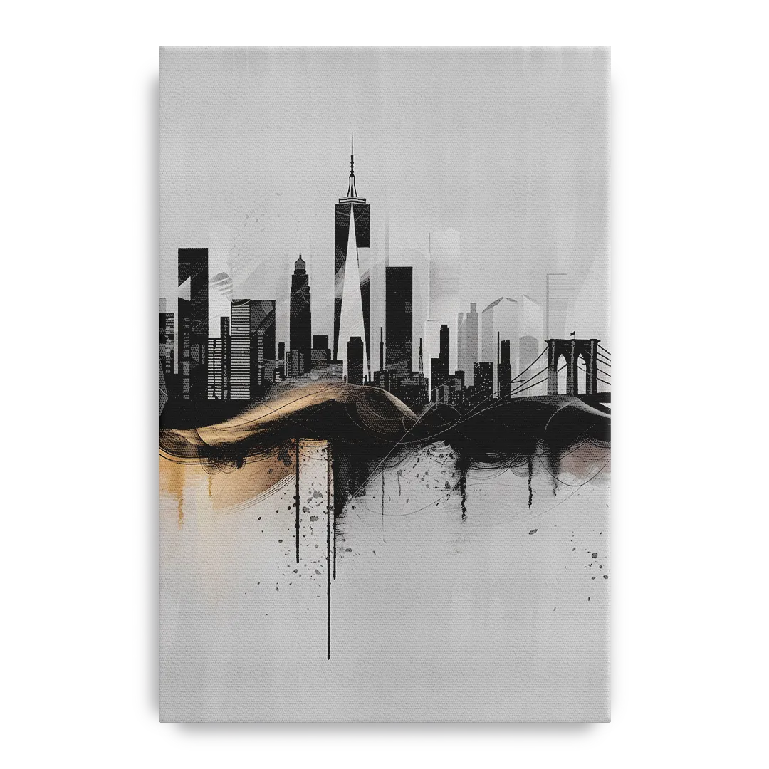 New York City Skyline Black Ink Style Minimalist - Canvas Wall Art