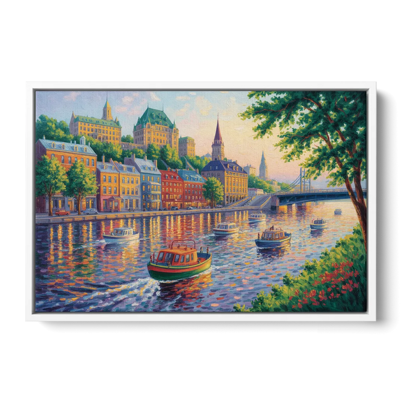 Quebec City Riverfront - White Frame Canvas