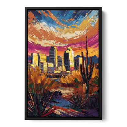 Phoenix Downtown Cityscape - Black Frame Canvas