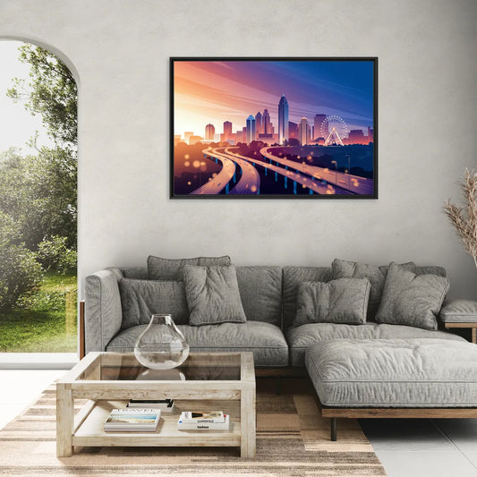 Atlanta Aerial City View - Living Room Black Frame Canvas