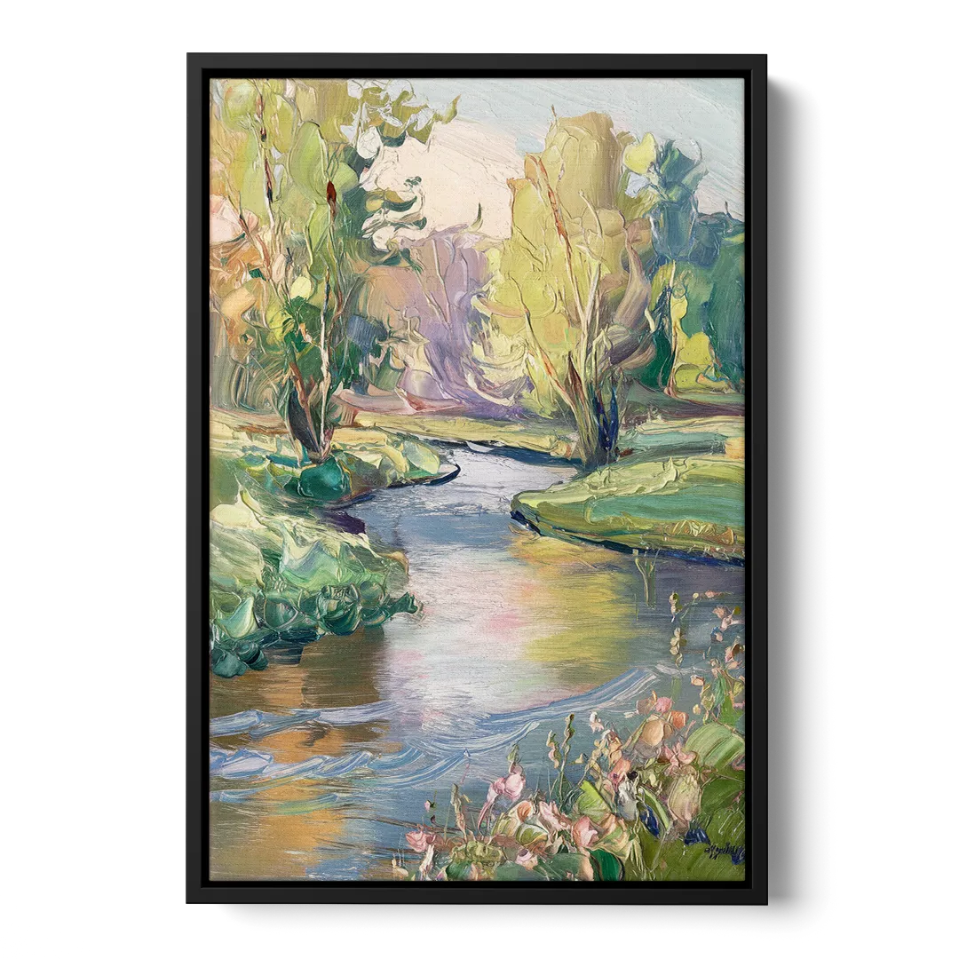 Riverside Artistic Riverfront - Black Frame Canvas