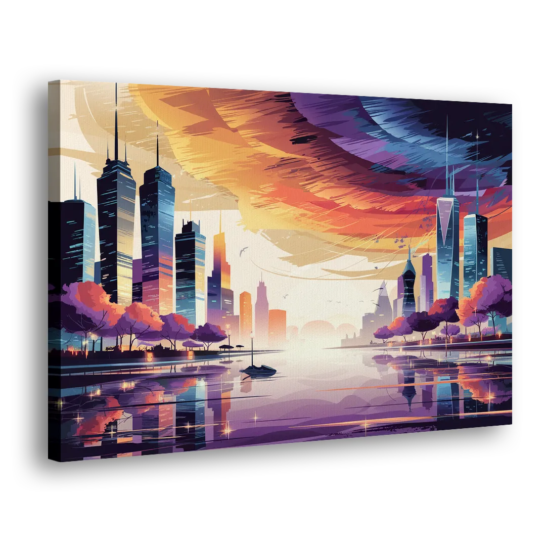 Garland Cityscape Sunset Horizon - Canvas Print Art Sides
