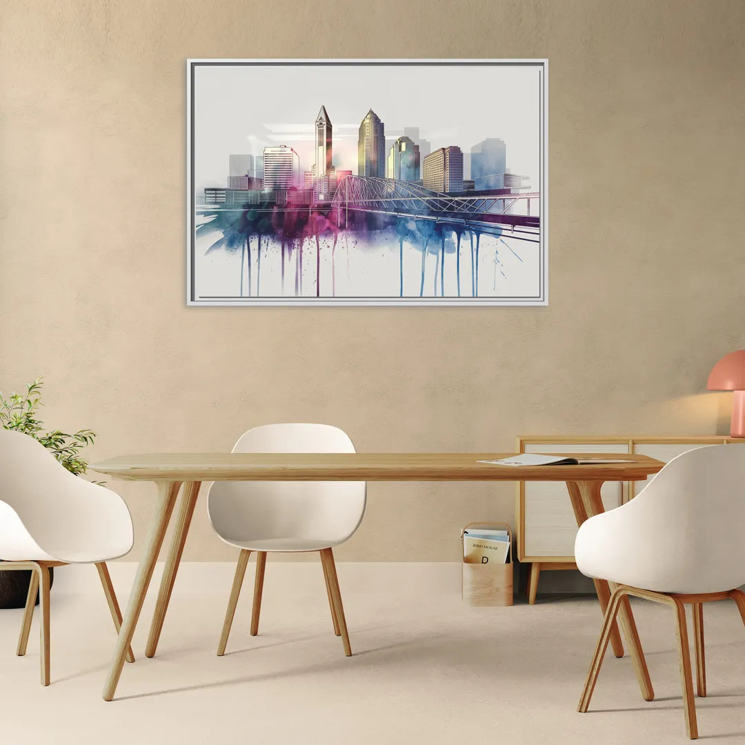 Columbus Ohio Skyline - Living Room White Frame Canvas