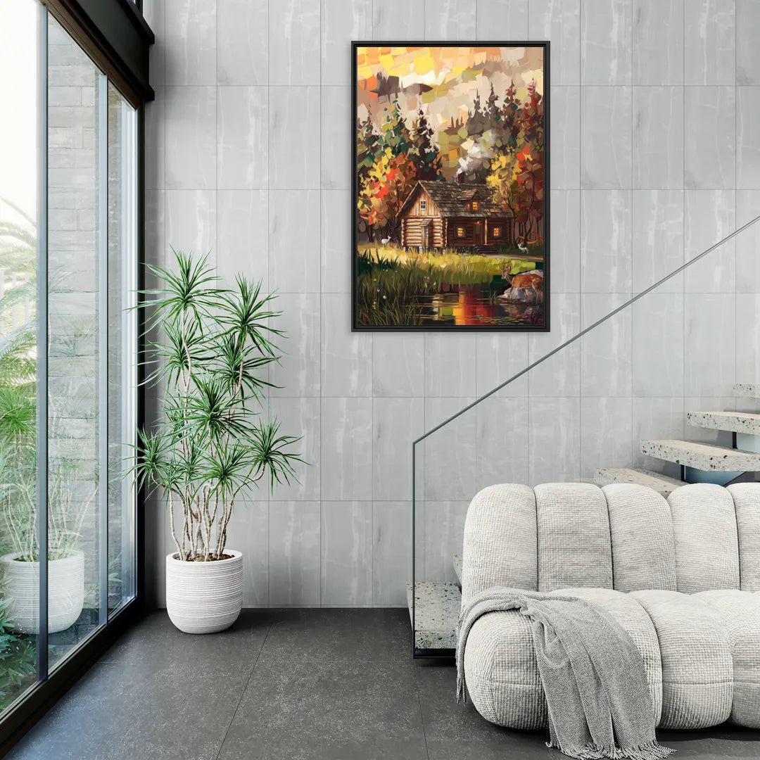 Gatlinburg Cabin in the Woods Rustic - Living Room Black Frame Canvas