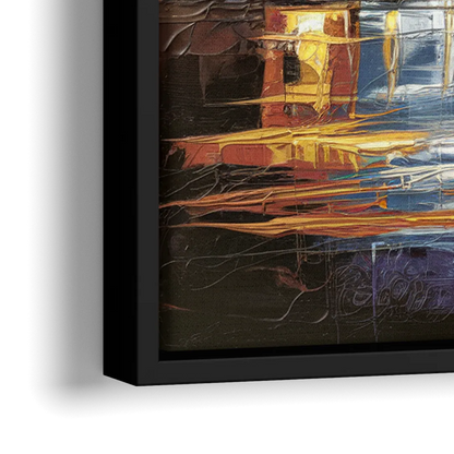 Kansas City Downtown By Night Panorama - Close-Up Black Frame Canvas
