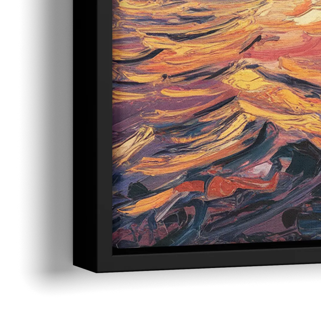Chicago Sunset Over the Lake - Close-Up Black Frame Canvas