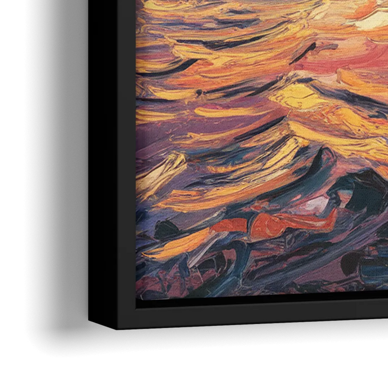 Chicago Sunset Over the Lake - Close-Up Black Frame Canvas