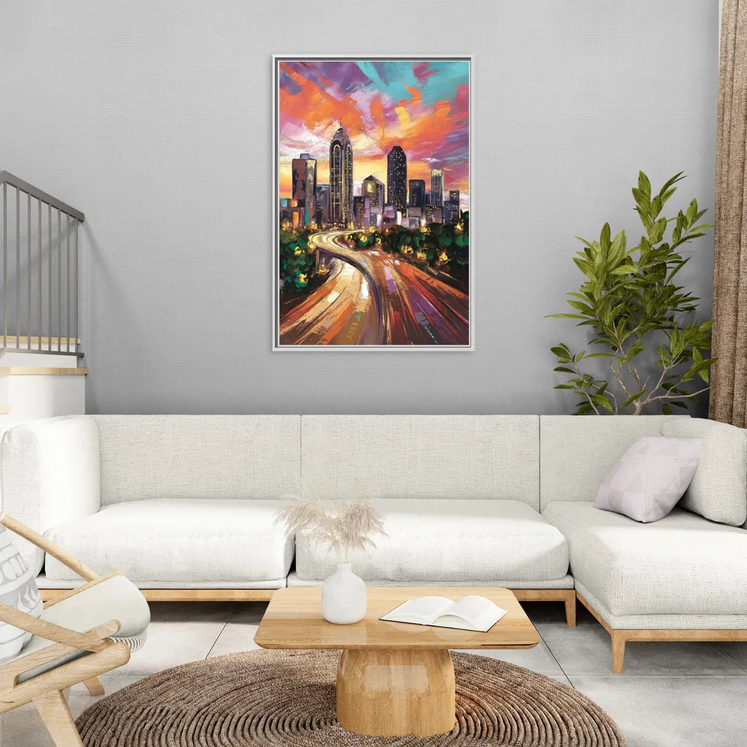 Atlanta Skyline at Sunset - Living Room White Frame Canvas