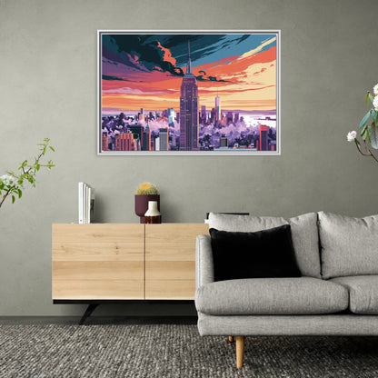 New York City Empire State Building - Living Room White Frame Canvas