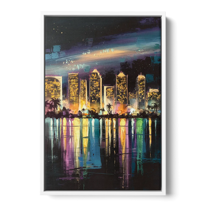 San Diego City Lights - White Frame Canvas