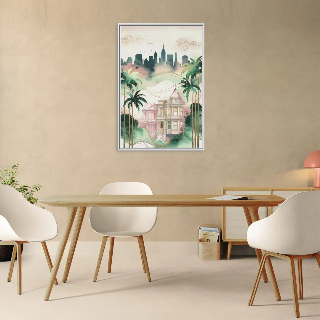 San Jose Urban Charm - Living Room White Frame Canvas