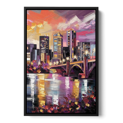 Minneapolis Vibrant City Lights - Black Frame Canvas