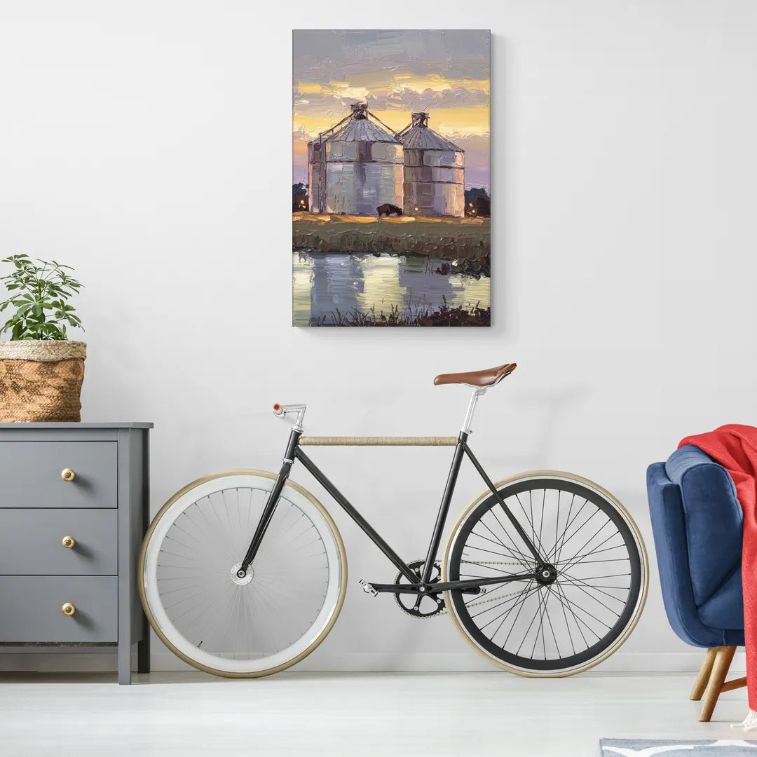 Buffalo Grain Silos at Dusk - Canvas Wall Art Living Room