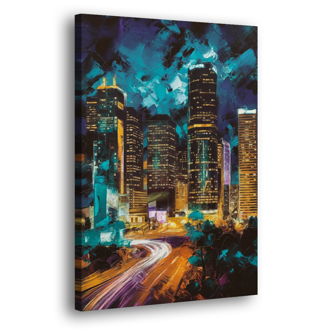 Houston Urban Nights - Canvas Print Art Sides