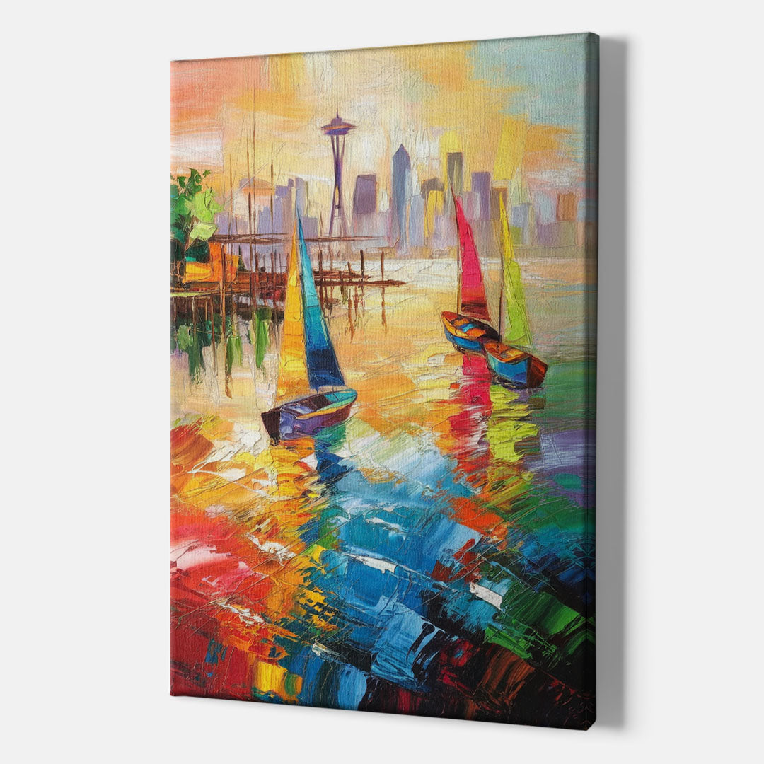 Seattle Waterfront Boats - Canvas Wall Art Indoor