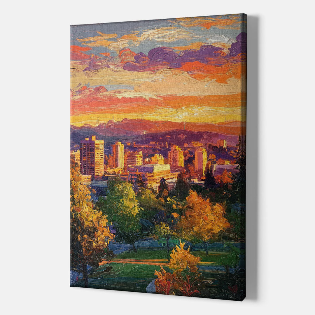 Eugene Skyline at Sunset - Canvas Wall Art Indoor