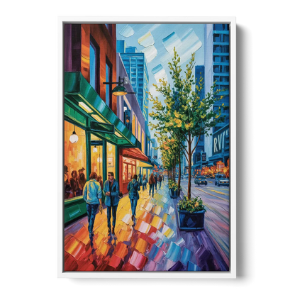 Robson Street Vancouver - White Frame Canvas
