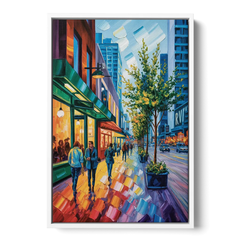 Robson Street Vancouver - White Frame Canvas