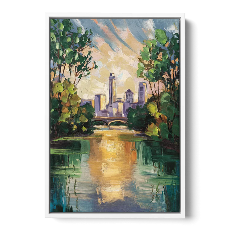 Austin Lady Bird Lake Scene - White Frame Canvas