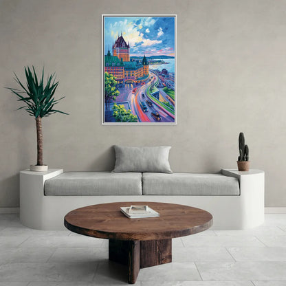 Quebec City Tower View - Living Room White Frame Canvas