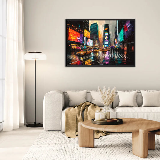 New York City Vibrant Street Scenes - Living Room Black Frame Canvas