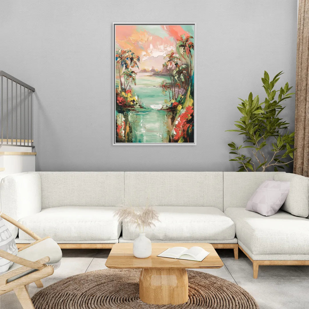 Orlando Tropical Landscape - Living Room White Frame Canvas