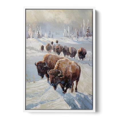 Buffalo Winter Wonderland - White Frame Canvas