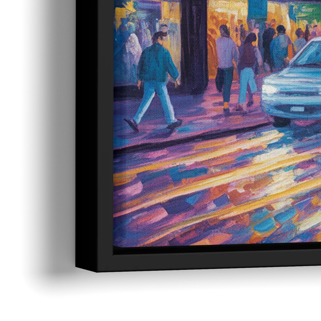 Clifton Hill Neon Lights - Close-Up Black Frame Canvas