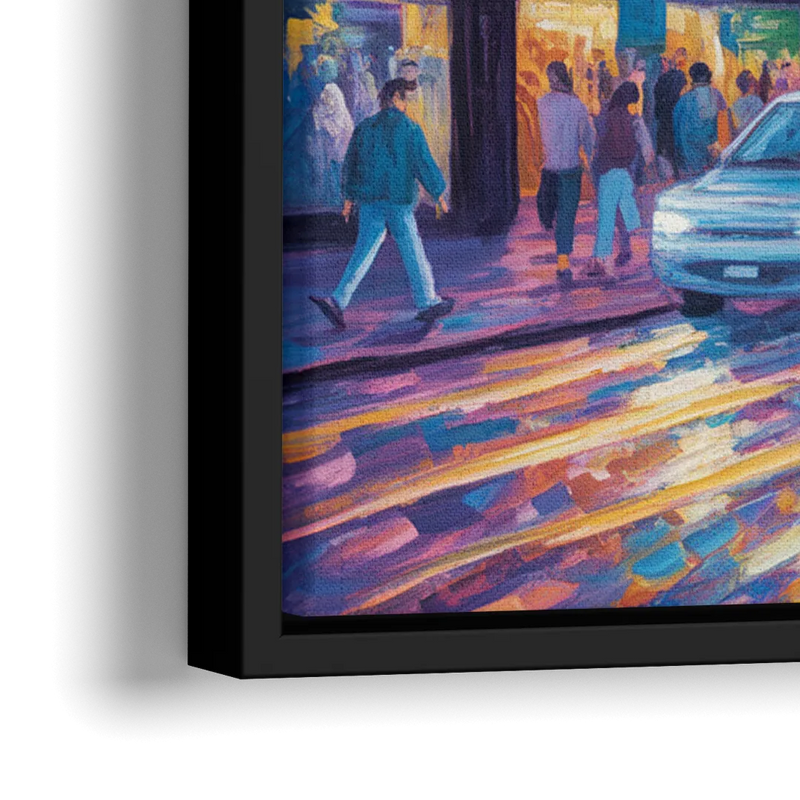 Clifton Hill Neon Lights - Close-Up Black Frame Canvas