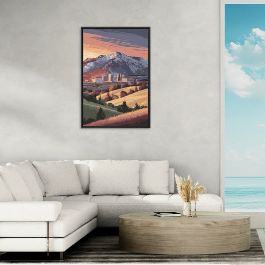 Salt Lake City Mountainscape - Living Room Black Frame Canvas
