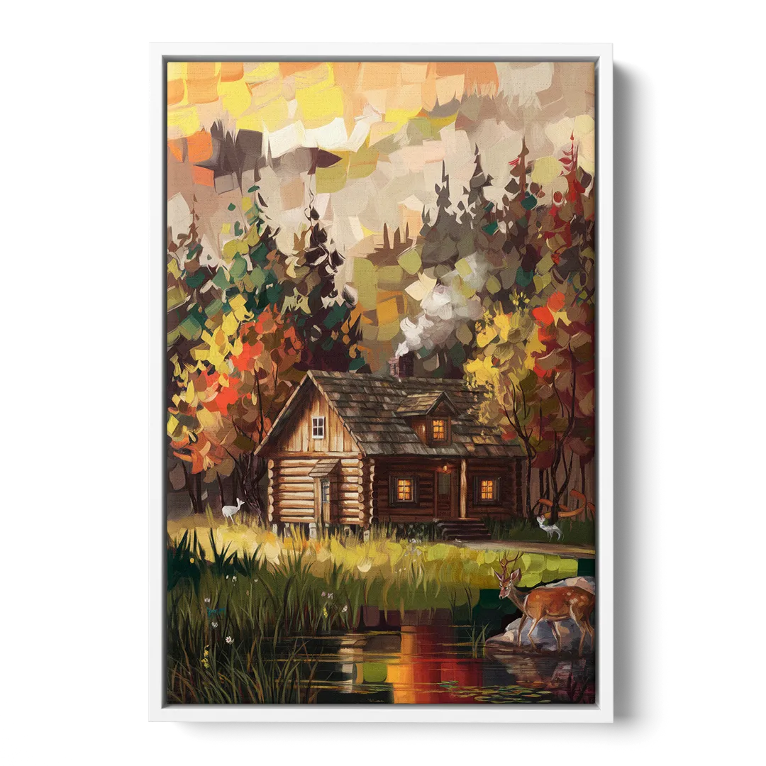 Gatlinburg Cabin in the Woods Rustic - White Frame Canvas