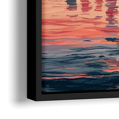 Jersey City Skyline Sunset - Close-Up Black Frame Canvas