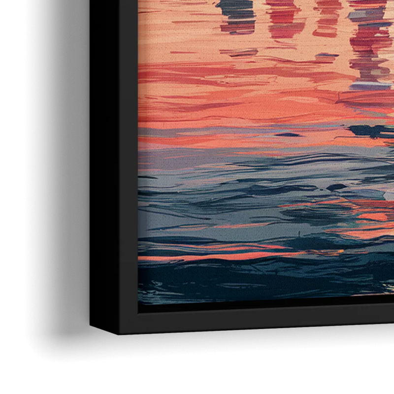 Jersey City Skyline Sunset - Close-Up Black Frame Canvas