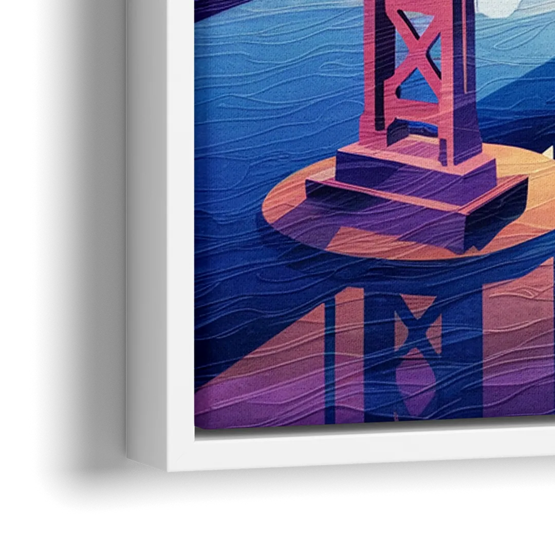 San Francisco Bay Bridge Panorama - Close-Up White Frame Canvas