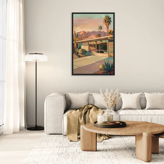 Palm Springs Retro Architecture - Living Room Black Frame Canvas
