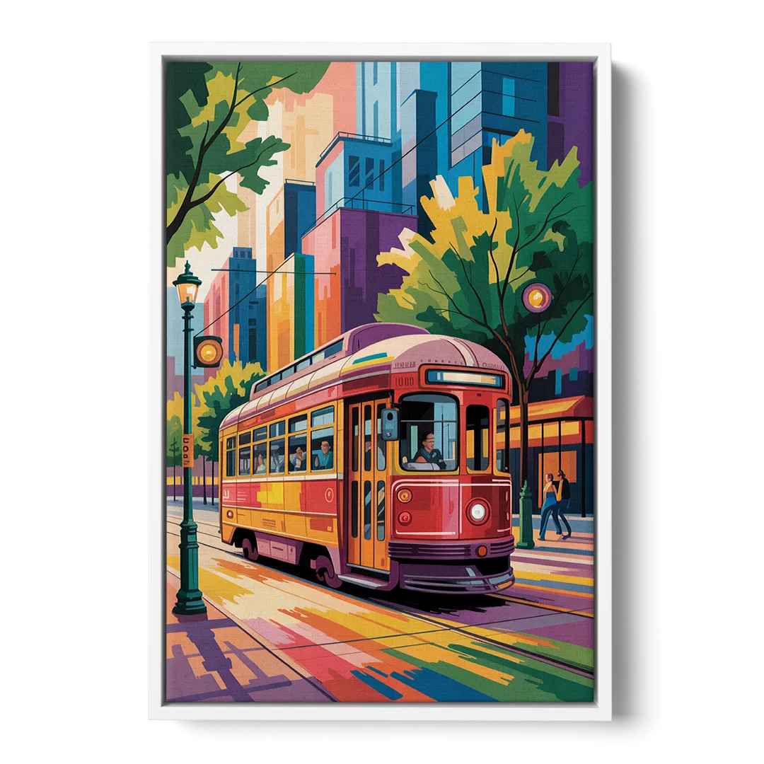 Toronto Streetcar Vintage - White Frame Canvas