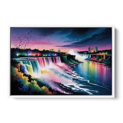 Niagara Falls at Night - White Frame Canvas