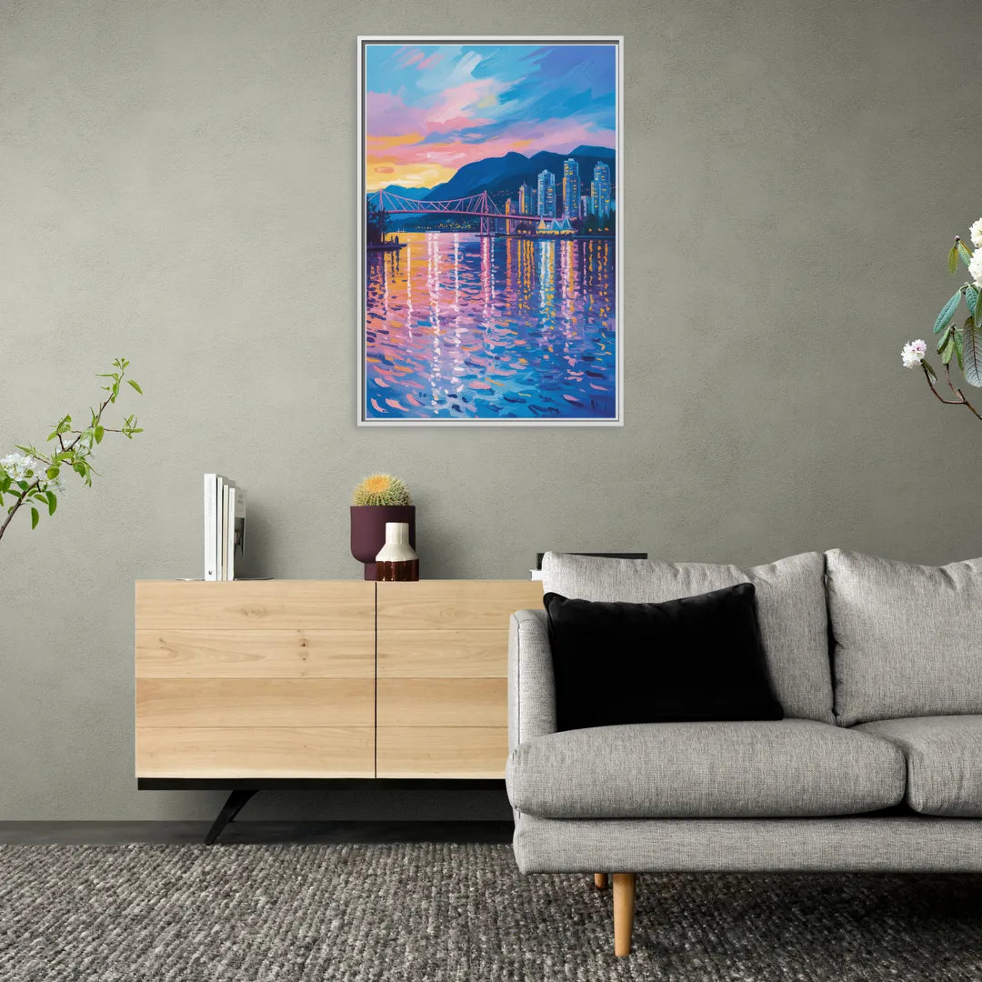 Vancouver Burrard Inlet - Living Room White Frame Canvas